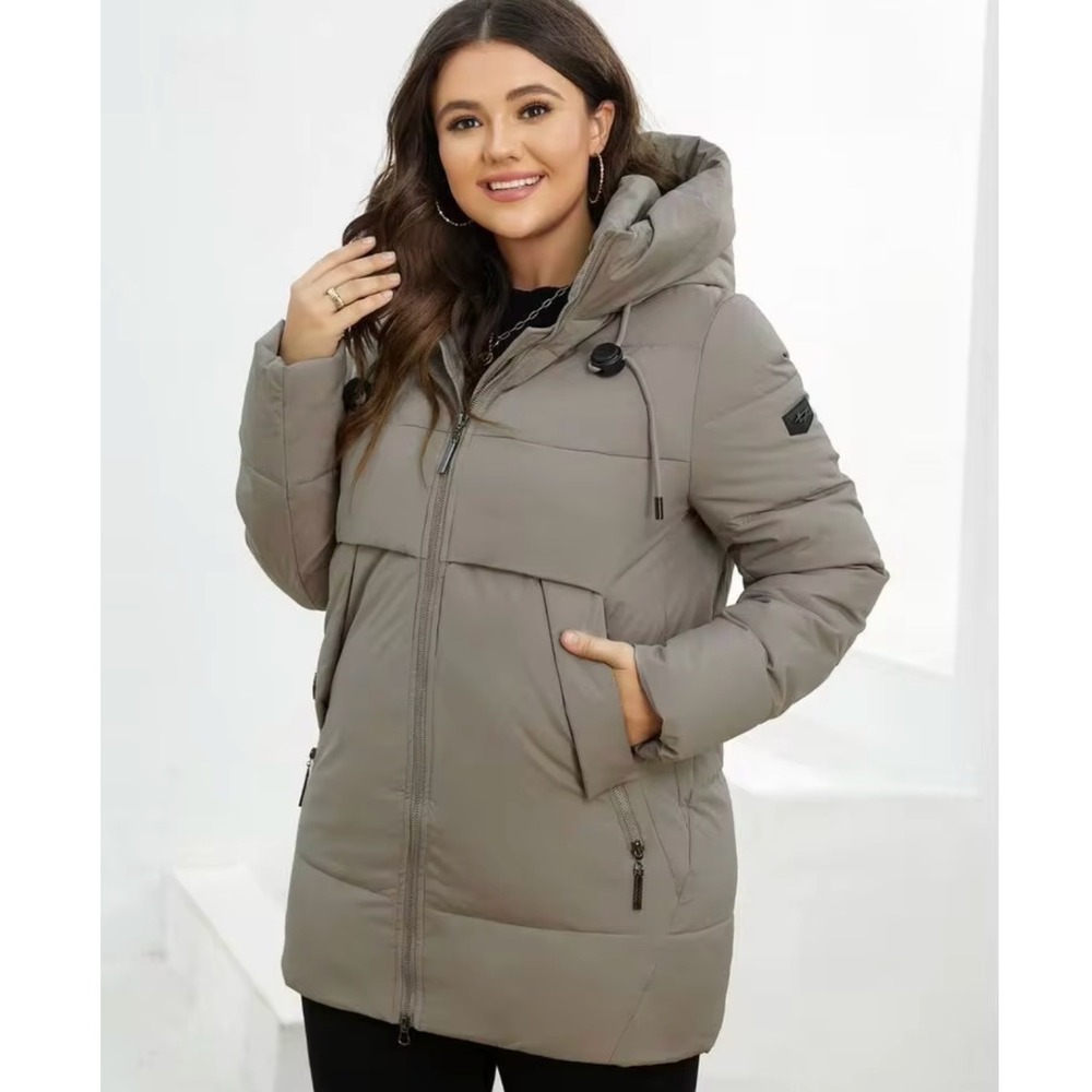 Gasman‎ Womens Puffer Coat Size 1XL Taupe Hooded Quilted Zip Up Winter Parka NEW
